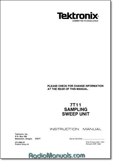 Tektronix 7T11 Instruction Manual - Click Image to Close